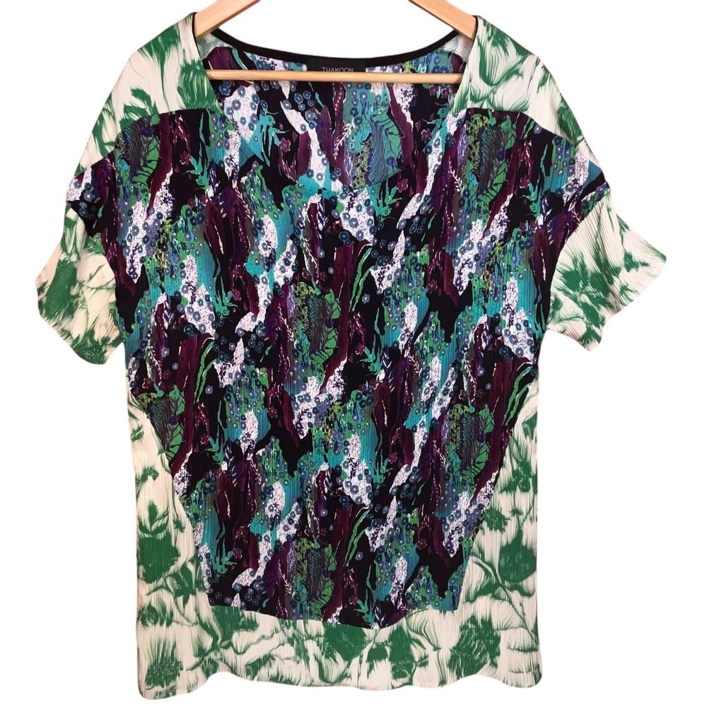 Thakoon Women's Multicolored Artsy Print‎ Lose Fit Statement Blouse Small